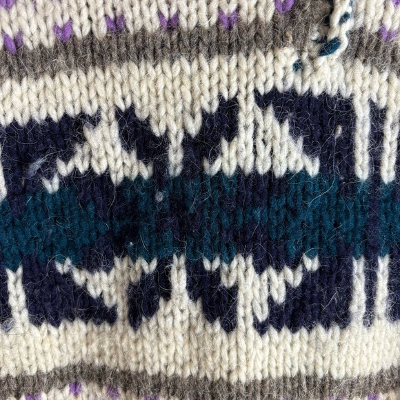 ALMA Sz XL Vintage Knit Sweater with Button High Collar 100% Wool Made in Peru - Picture 2 of 5
